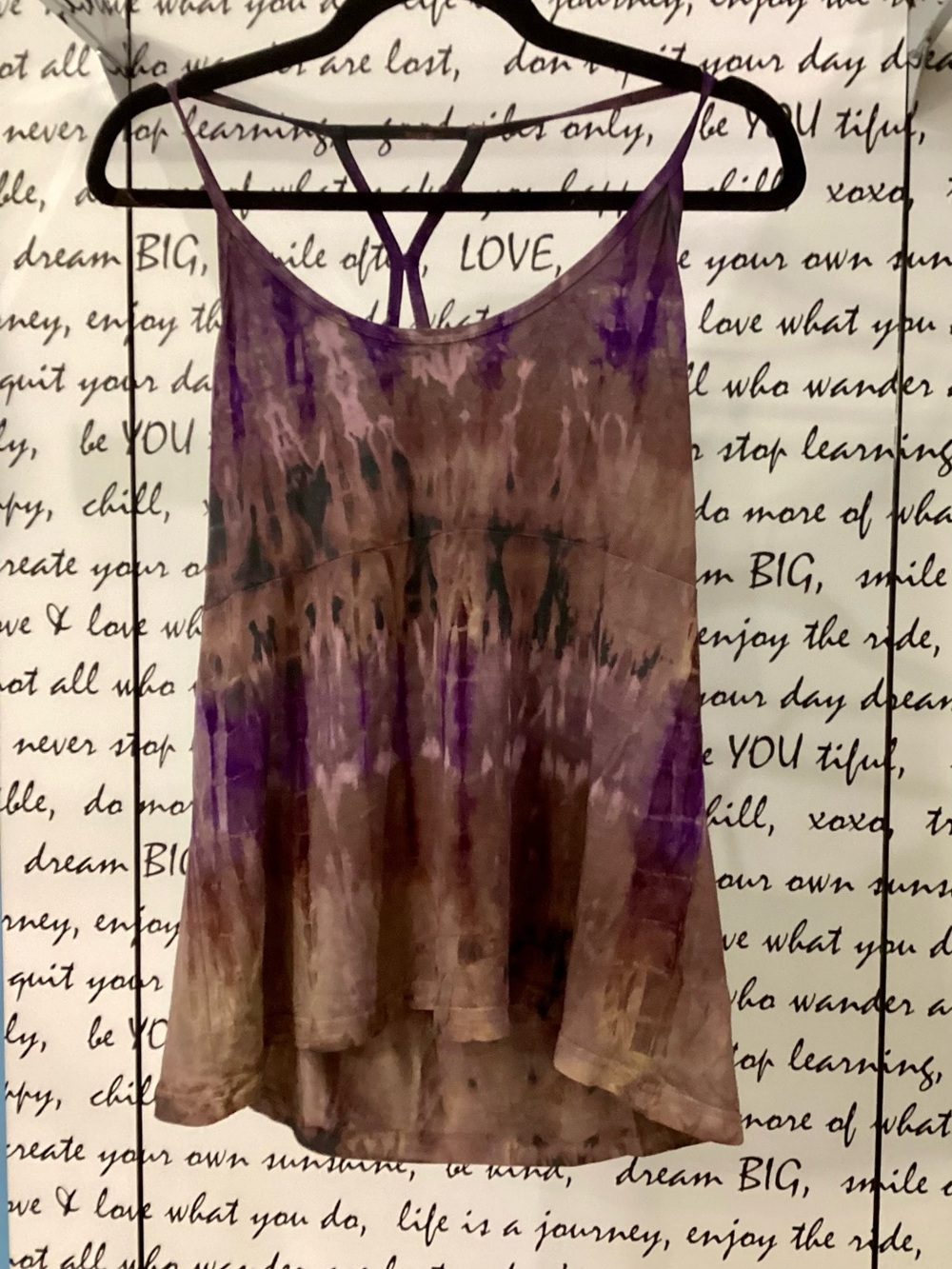 Jaded Gypsy Sleeveless Tie-Dye Swing Tank Top in Purple and Brown